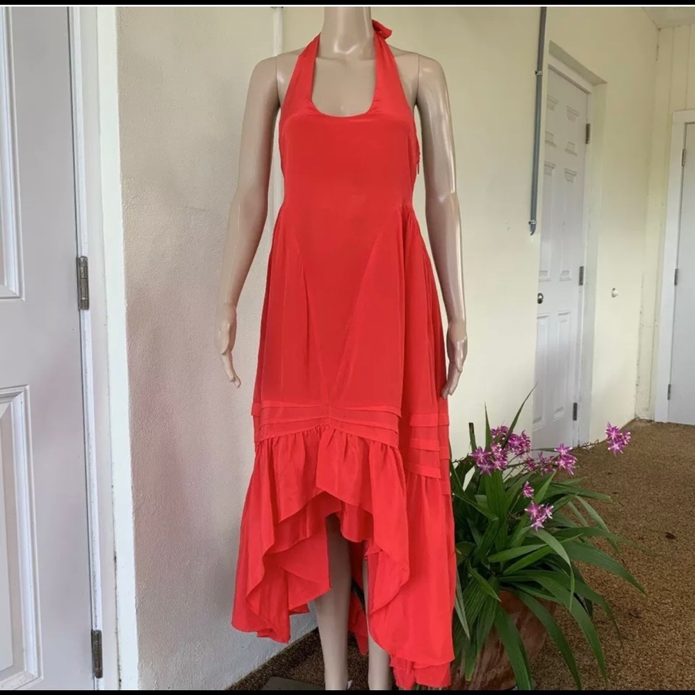 Flame red 100% silk halter dress Juicy Couture 4